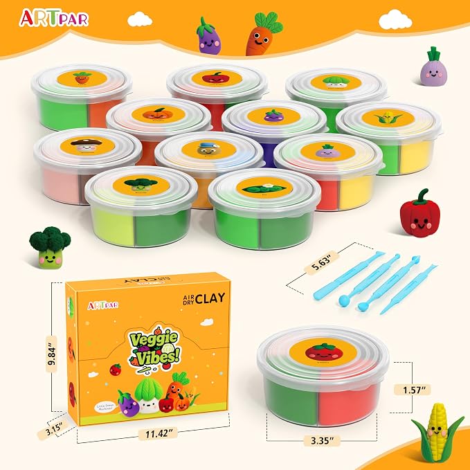 ARTPAR Air Dry Clay Kit for Kids - 12 Vegetable Modeling Magic Clay Set | Soft & Non-Sticky with Tools & Tutorials, DIY Classroom Art Activities,School Crafts & Party Favors Birthday Festive Gifts