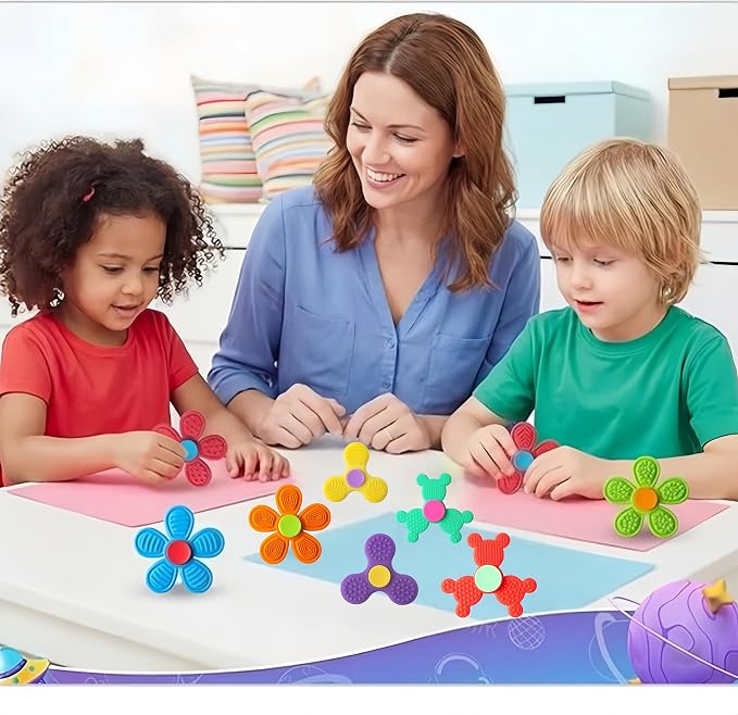 8PCS Silicone Fidget Spinners,Sensory Toys for Kids and Adults,Worry Stones for Anxiety,Quite Fidget Toys for Classroom, Prizes in Bulk for School, Classroom Prizes,Treasure Box Toys
