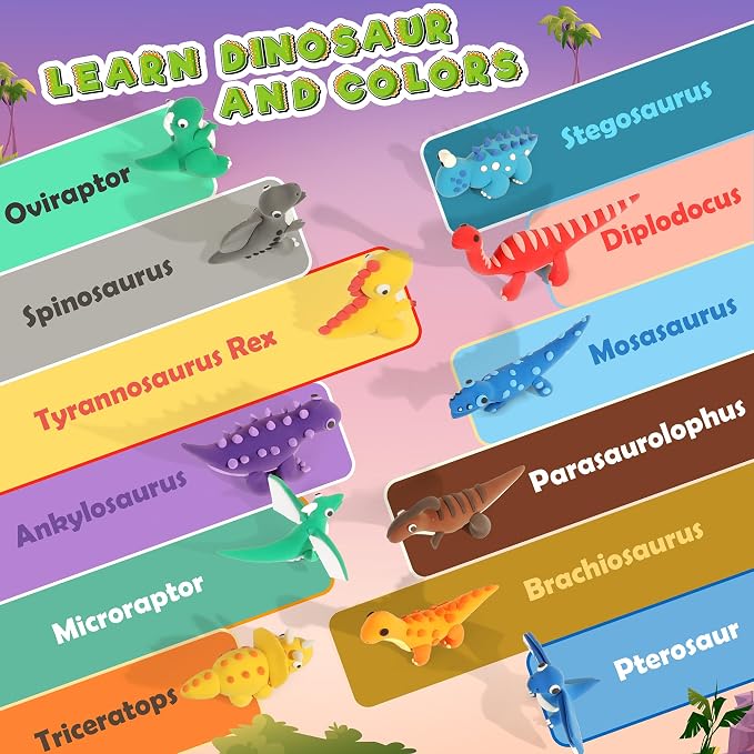 Aestd-ST Air Dry Clay Kit - Dinosaur Theme, Modeling Clay for Kids | DIY Magic Clay with Sculpting Tools and Tutorials, 12 Boxes Molding Clays, Soft & Non-Sticky, Arts and Crafts Gift for Kids