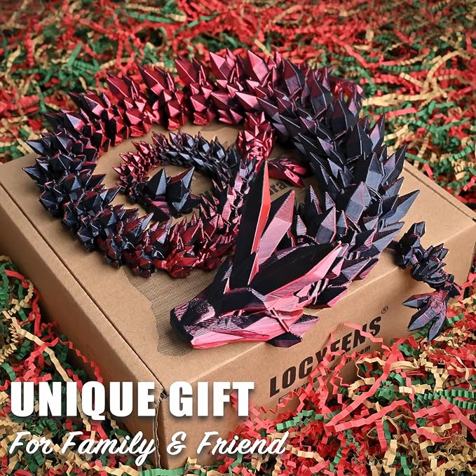 30 Inch Large 3D Printed Dragon 76cm Long Fidget Toy Gift Decor | Flexible Giant Articulated Dragon Toy, Home Desk Decoration, Birthdays Christmas Gift for Kids Boys Girls Adults, Red Black