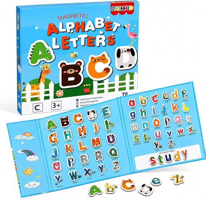 NASHRIO Magnetic Alphabet Letters for Kids Ages 3-5, ABC Learning Toys with Animal Words, Educational Preschool Toys, Montessori Early Learning Magnetic Book Set for Boys and Girls 3 4 5
