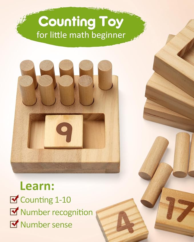 SYNARRY Wooden Counting Peg Boards - Montessori Math Manipulatives for Kindergarten Learning Activities, Number Addition and Subtraction Game, Easter Basket Stuffer Gift for Kid Ages 3-8