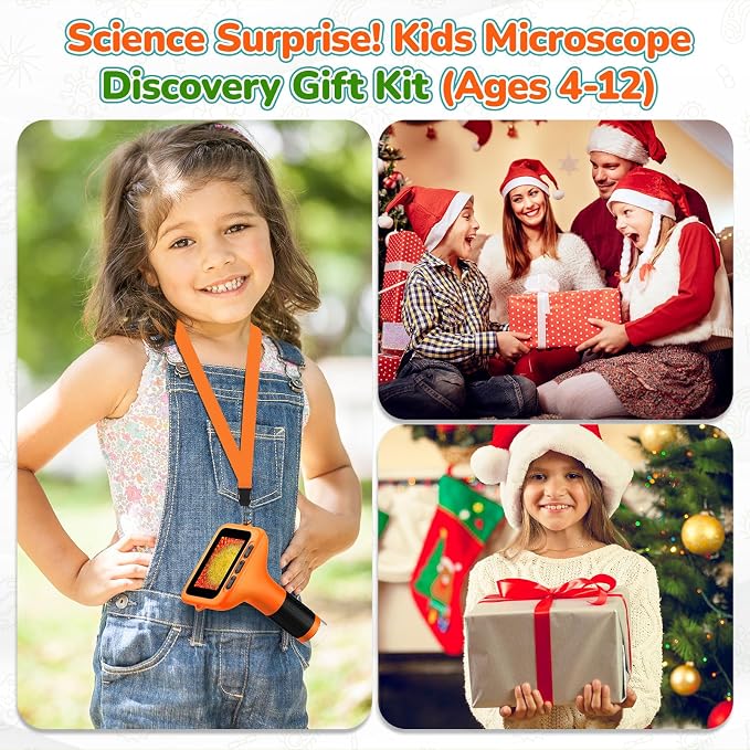 Kids Digital Microscope with 3-Inch Screen: STEM Toy Science Gift Ages 4-12 | 32GB Card, 1000X Zoom, Rechargeable, Photo/Video, Connect to PC, 8 LEDs, 6 Brightness Levels, One-Touch Capture