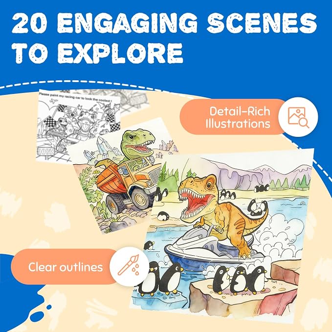JoyCat Find & Color Paint with Water Coloring Books for Toddlers | Seek and Find Learning Activity, Dinosaur No Mess Arts & Crafts Kids Toys Ages 3-5 & 4-8, Birthday Gifts for Boys & Girls