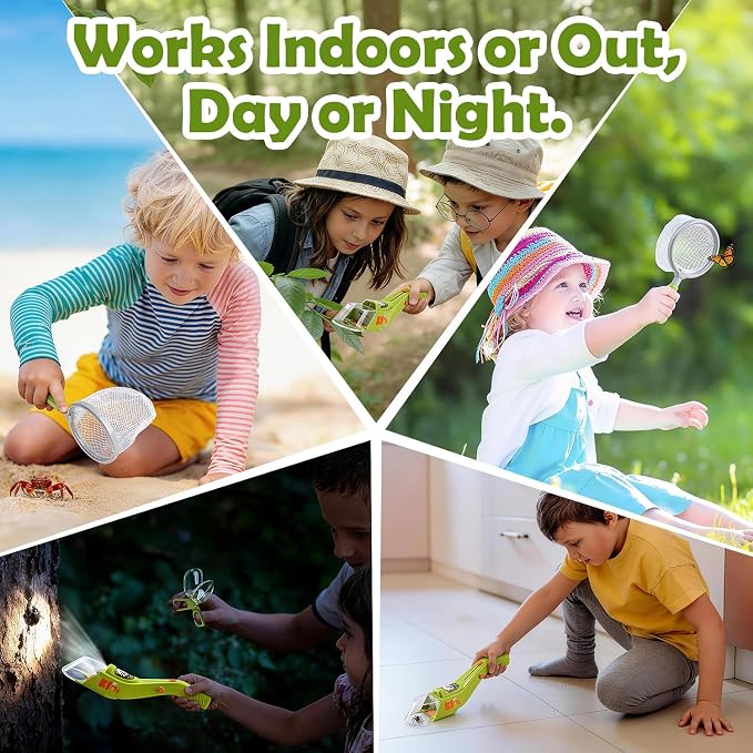 Bug Catcher Kit for Kids with Light and Insect Habitat - Outdoor Exploration Toys for Boys Girls Ages 6+, STEM Educational Toys Set Includes Net, Tweezers, Magnifying Glass Cup, Screwdriver