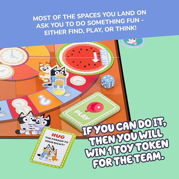 Bluey Scavenger Hunt Board Game, Cooperative Play with 4 Exclusive Mini-Figures, Indoor Games for Kids Ages 5+, Fun Toy Token Collecting Game | Collect 12 toy tokens as a team with Bluey, Bingo, Bandit & Chilli minis; family game for kids ages 3+