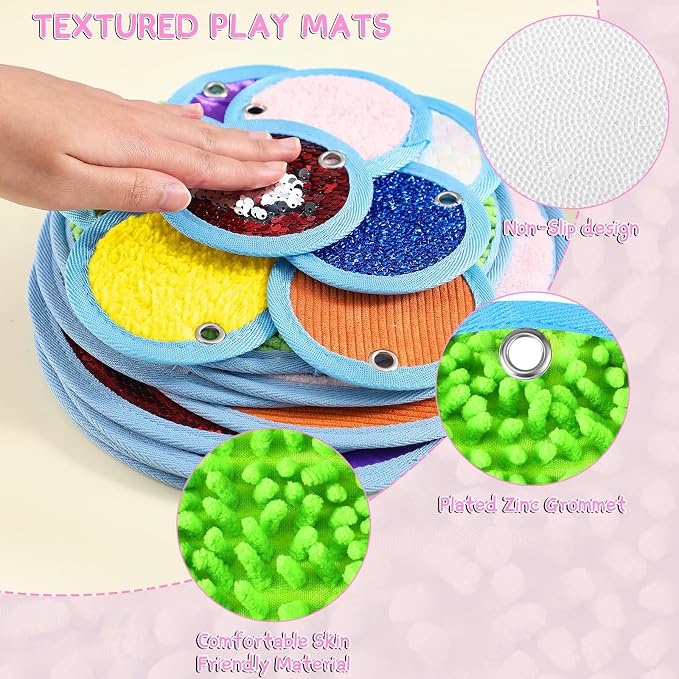 16 Sets Textured Sensory Tiles Mini Mats Educational Tactile Sensory Toys Assorted Texture Floor Tiles Textured Mat for Autism Learning Play Fidget Activity Game