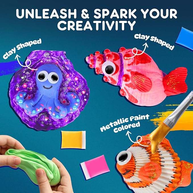 EPUMP Shell Painting Kit for Kids - Glow in The Dark Arts and Crafts Supplies Kits for Girls Boys - Kids Activities Creative Art Set Birthday Gifts DIY Paint Toys for Age 6 7 8 9 10 11 12 Years Old