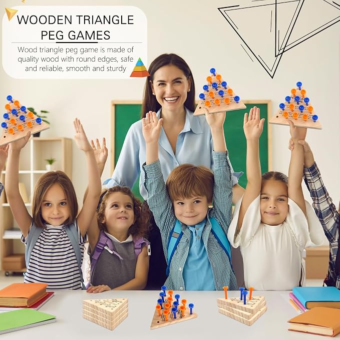 8 Packs Wooden Triangle Peg Games Family Wooden Board Game Learning Puzzles Strategy Toy for Travel Gathering Teens Adult