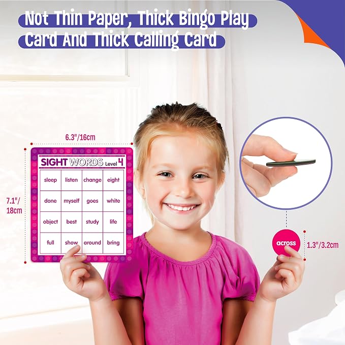 SpriteGru Sight Word Bingo Game, 120 Sight Words Learn to Read Level 3 & Level 4 Bingo Board Game Dolch's & Fry's Words Lists for Kindergarten and Preschool Kids 5+, Perfect for Classroom & At Home