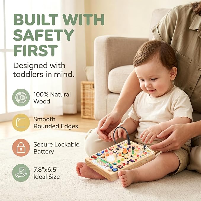 RichBoy Busy Boards, Lights Switch-Style, Wooden, 59-in-1, Large | Toddlers Birthday Gifts, Montessori Toys, Autism Sensory, Fine Motor Skills, Educational Learning, Travel Essentials
