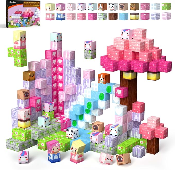 GobiDex Magnetic Building Blocks Princess Castle for Girls Age 3+ Year Old | STEM Sensory, Birthday Gift, Magnet Game, Compatible, Safe & Durable, With Storage Box, 48pcs, Toddler, Quiet Time, Group Fun