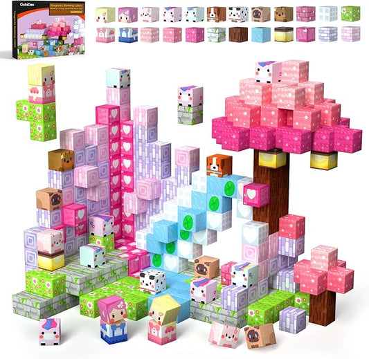GobiDex Magnetic Building Blocks Princess Castle for Girls Age 3+ Year Old | STEM Sensory, Birthday Gift, Magnet Game, Compatible, Safe & Durable, With Storage Box, 48pcs, Toddler, Quiet Time, Group Fun