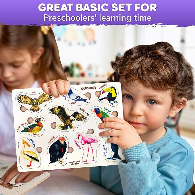 Wooden Puzzles for Toddlers 1-3 - 3 Montessori Kids Puzzles Ages 2-4 | Realistic Wood Puzzle for Toddlers 3-5 Boy and Girl - Learning Insects, Arctic Animals and Birds for Children