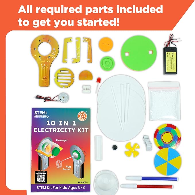 Butterfly EduFields 10in1 STEM Electricity kit for Kids 5-8-12| Science Kit | 10 STEM experiments with Engineering Building Toy, motor, and science projects for boys and girls ages 5 7 8-10 8-12