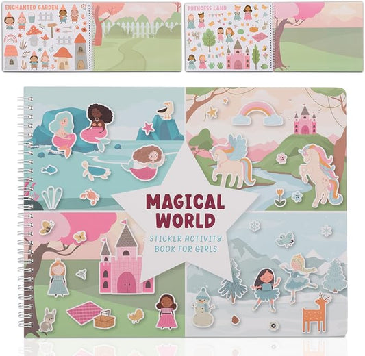 Fun Sticker Book for Toddlers 2-4 Years - Kids Activity Book with 12 Themes | Beautiful Stickers Entertain Toddlers Ages 2-4 or 4-8 While Traveling - Incl. Princess, Unicorn & Coloring Pages