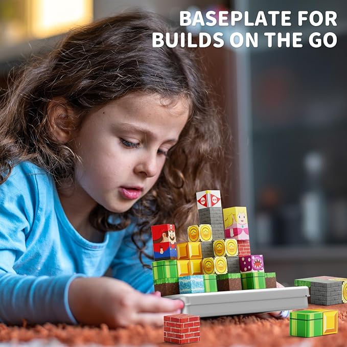 WMXDU Mini Magnetic Blocks Travel: Magnetic Building Toys with Iron Box | Adventurer-Themed 35PCS Building Set, Travel-Size Iron Box Prevents Lost Pieces, 60+ Min Quiet Play on Trips, Great Gift