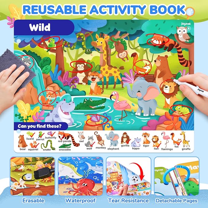 JoyCat Seek & Find Game Books - Preschool Learning Activity for 3-8 | Toddlers & Kids, Travel Activities Toys for Road Trip Car Airplane, Busy Book, Birthday Gifts for Girls and Boys Ages 4-8