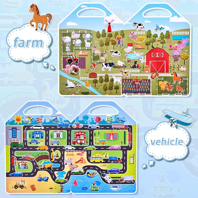 6 Set (260pcs) Puffy Sticker Books Activity for Kids | Animal, Farm, Dinosaurs, Space, Travel Toys Essentials Reusable Stickers for Boys and Girls Ages 3+