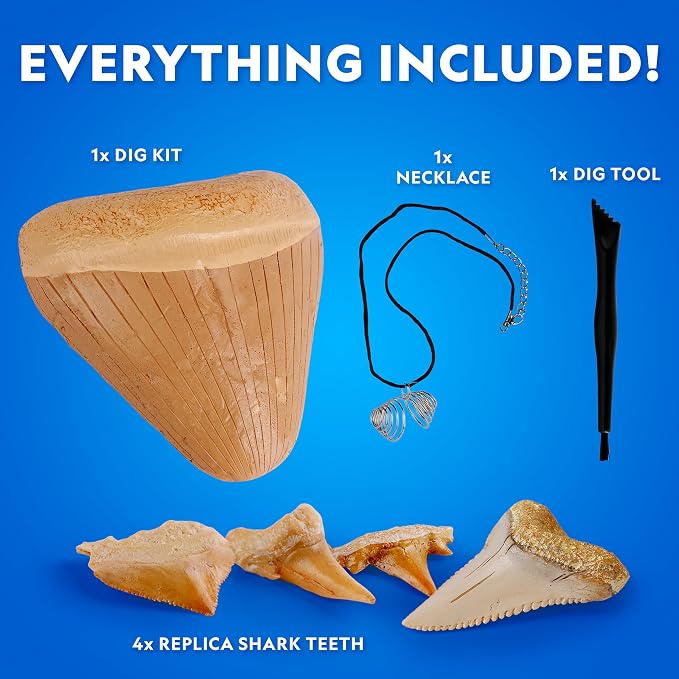 National Geographic Shark Tooth Fossil Dig Kit and Necklace for Kids | Replica Shark Teeth & Fossils, Make a Shark Tooth Necklace, Excavation Tools, Paleontology Activity, STEM Learning