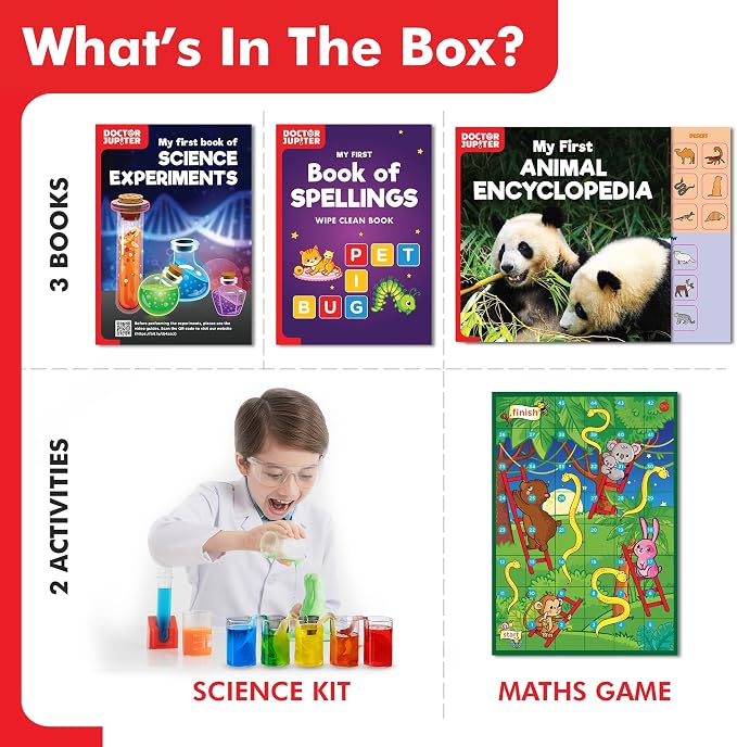 Doctor Jupiter Little Genius Kit for Kids Ages 4+, Educational Learning Toy | Set of Board Books and Science Kit for Kids Ages 3-5, Birthday Gift Ideas, STEM Toys, Preschool Learning Activities