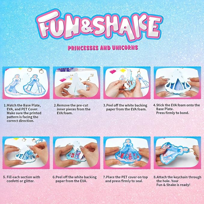 Shake-its Glitter Craft Kits for Kids, DIY Arts & Crafts with Keychains | Unicorns & Princesses, Fun Shake Art Supplies, Creative Arts and Crafts Activity Gifts for Girls & Boys Ages 4 5 6 7 8 9