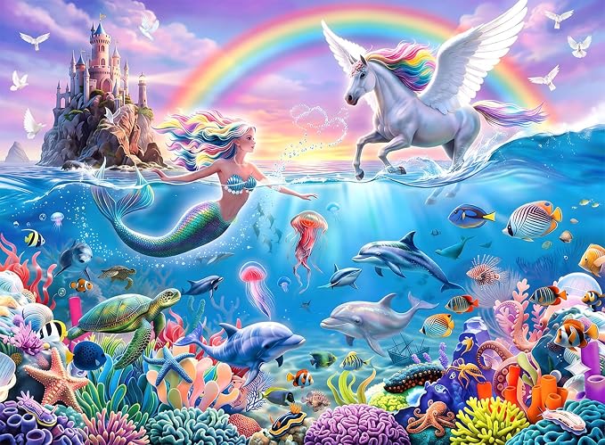 Puzzles for Kids Ages 6-8 8-10 - 200 Piece Puzzles Mermaid Unicorn Puzzle | 200 Piece for Learning Educational Puzzles .Puzzles for 6 7 8 9 10 11 12 years old boys and girls.Learning Puzzle Toy