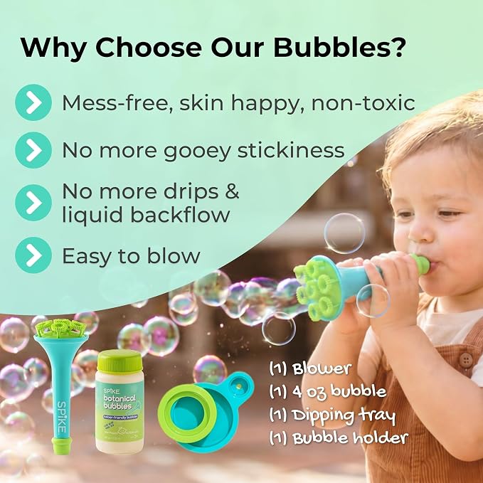 Innobaby Spike Bubble Blower w/Mess Free Botanical Bubbles & Tray - Aqua