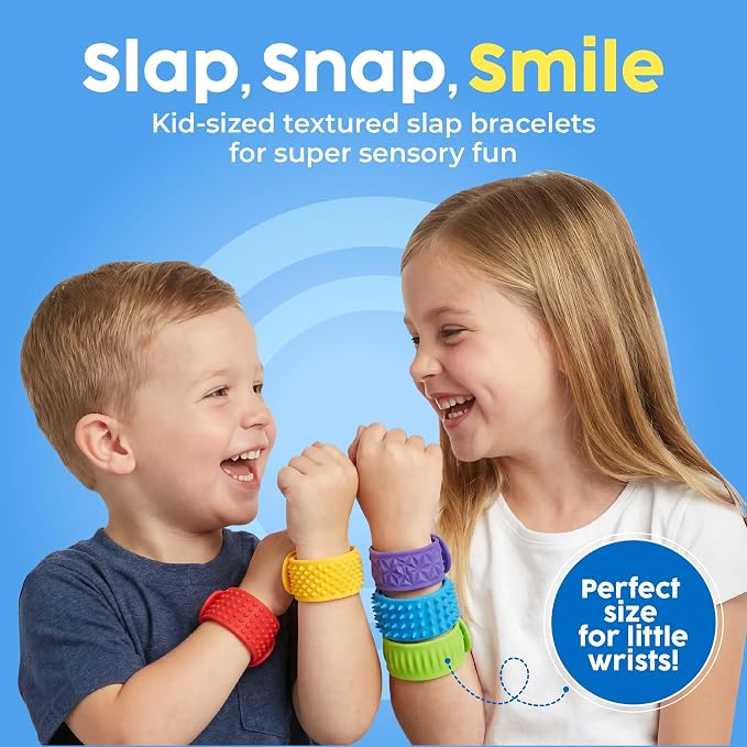 BUNMO Sensory Slap Bracelets for Toddlers 3+ – Stimulating & Addictive Textured Sensory Bracelet Fidget Toys for Boys & Girls, 6 Pack - Hours of Fun for Kids - Non-Mouthable Toy 3+