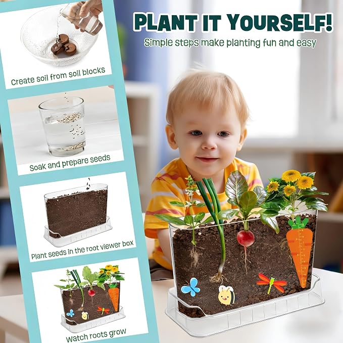 Root Viewer Kit for Kids - Science STEM Toys with Fun Stickers & Storybook, Craft Planting Kits for Ages 4-12, Birthday Gifts for Girls & Boys 4 5 6 7 8 9 10 Year Old(A Size)