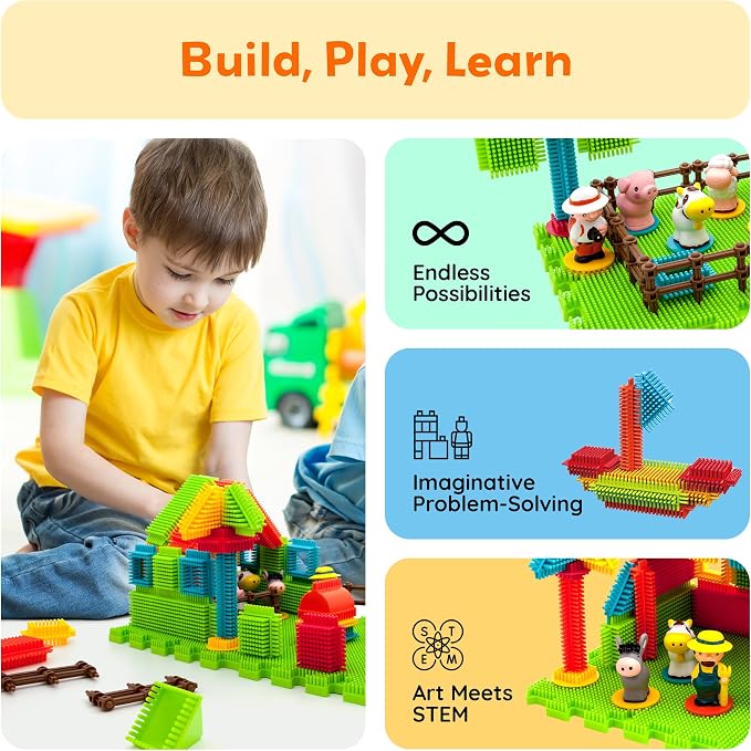 PicassoTiles PTB100 100pcs Hedgehog Shape 3D Building Blocks Tiles Farm Theme Set Learning Playset STEM Toy Set Educational Kit Child Branin Development Preschool Kindergarten Toy