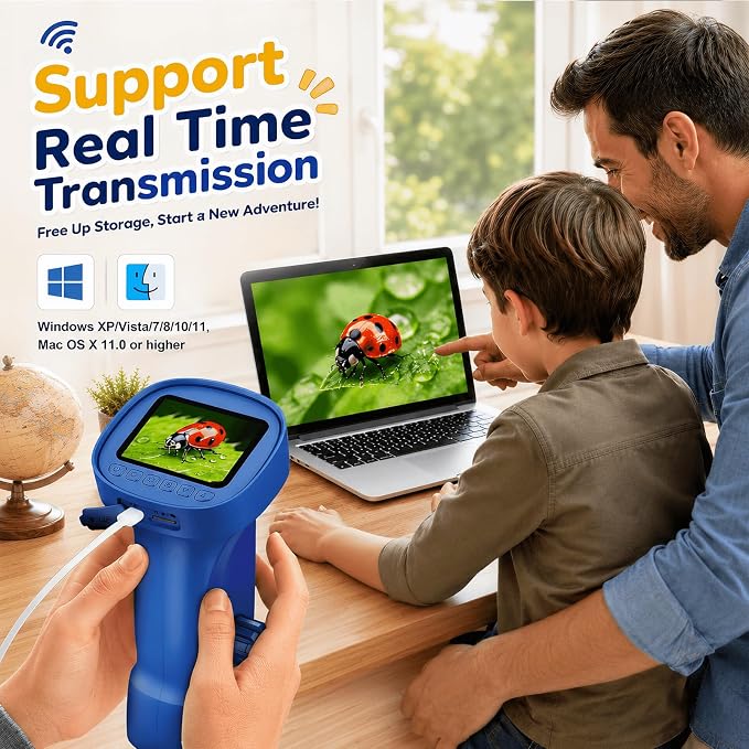 1000X Handheld Digital Microscope for Kids: Explorer 1080P Magnifying Glass | 2.4” IPS Portable Electronic STEM Outdoor Montessori Learning Toy, Birthday Gifts for 4 5 6 7 8-12 Year Old Boys Girls