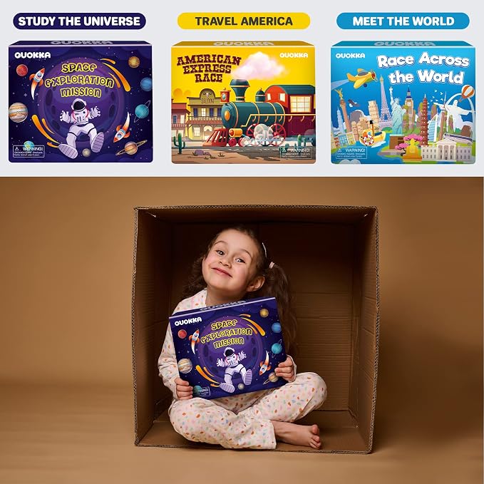 3 Learning Board Games for Kids 8-12 - Educational Trivia Cards Ages 6-8 | Travel United States - World Map - Explore Outer Space - Games Gift for Children Ages 4-8 and Teens
