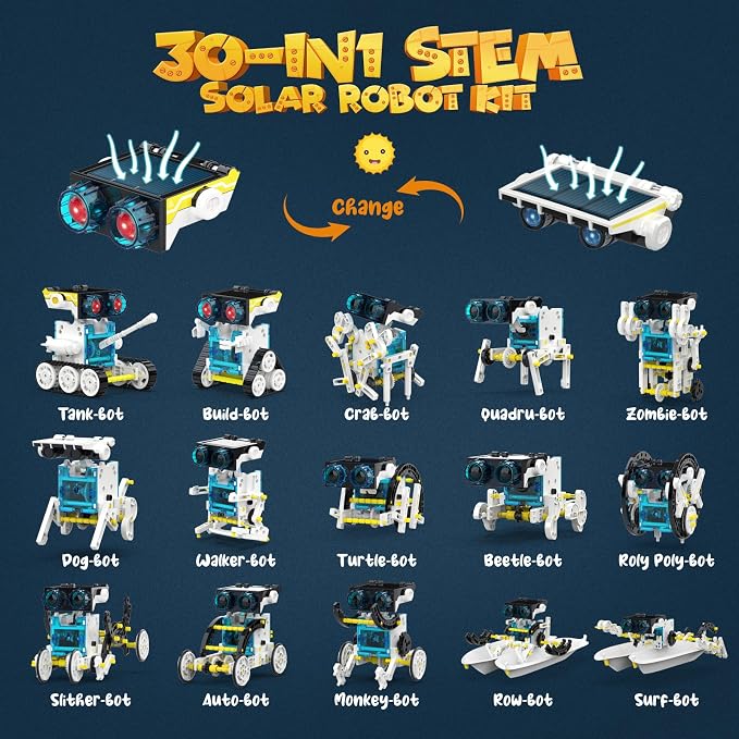Wesfuner 30-in-1 STEM Solar Robot Kit Toys, 243 Pieces Educational Building Science Experiment Kit for Kids Aged 8-12, Birthday Gifts Kids Aged 8 9 10 11 12 13 Years Old(White)