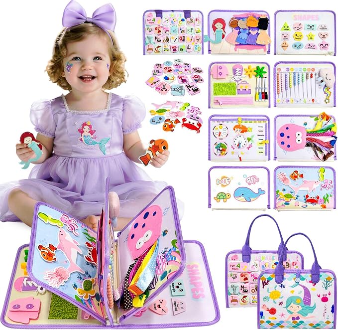 Aurasys Toddler Busy Board Montessori Toys for Girls Birthday Gift | Sensory Busy Book Educational Learning Activity Board for Toddler Girls, Travel Activities Toys for Airplane Car