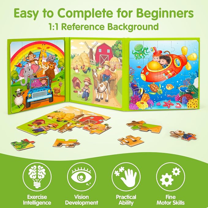 SYNARRY Magnetic Animal Puzzles for Kids Ages 3-5, Travel Animal Toys | 20-Piece Magnetic Travel Puzzle for Kids Ages 4-6, Car Airplane Road Trip Activities, Quiet Toys, Animal Gifts for Kids