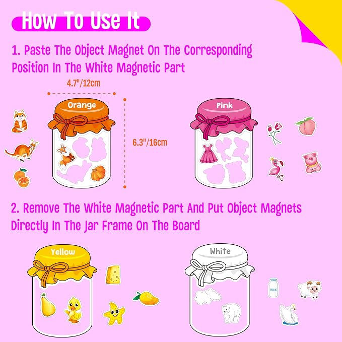 12 Pieces Magnetic Color Sorting Toys, 60 Color Magnets Educational Refrigerator Whiteboard for Baby Toddlers Kids Magnets