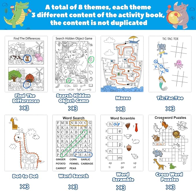 Kalysky 24 Activity Books with Colored Pencils for Kids 4-8 8-12 PartyFavor | Bulk Mini Puzzle Books,Birthday Party Goodie Bags, Classroom Prizes, Return Gifts, Fun Puzzle Activities for kids