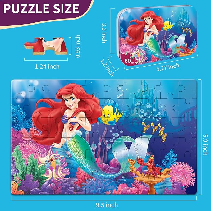 Toddler Puzzle Ages 3-8, 60 Piece Jigsaw Puzzle in Metal Box, Educational Learning Toys for Boys and Girls, Premium Puzzle Games