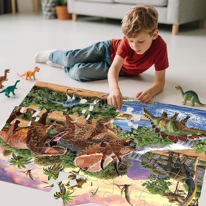 Jumbo Floor Puzzle for Kids,48 Piece Swamp Dinosaur Jigsaw Puzzle Ages 3-8 | Thick Cardboard Swamp Dinosaur Puzzle for Preschool Learning, Toddlers Ages 3-8, 35x24 in Completed,Gift for Boys and Girls