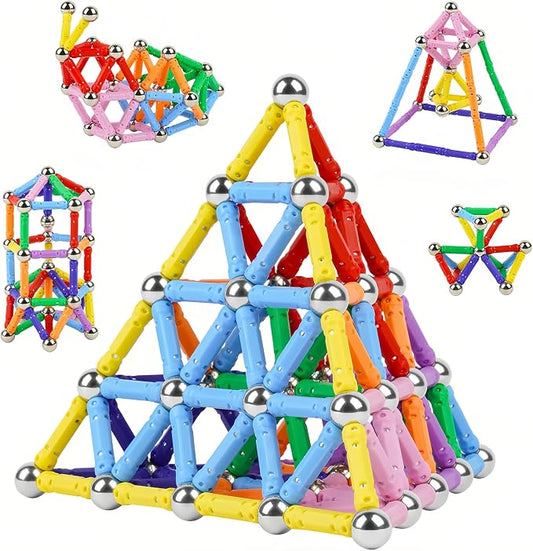 158Pcs Magnetic Building Sticks Blocks, Magnet Educational Toys STEM Toys Learning for Kids, 3D Construction Building Toy with Storage Bag