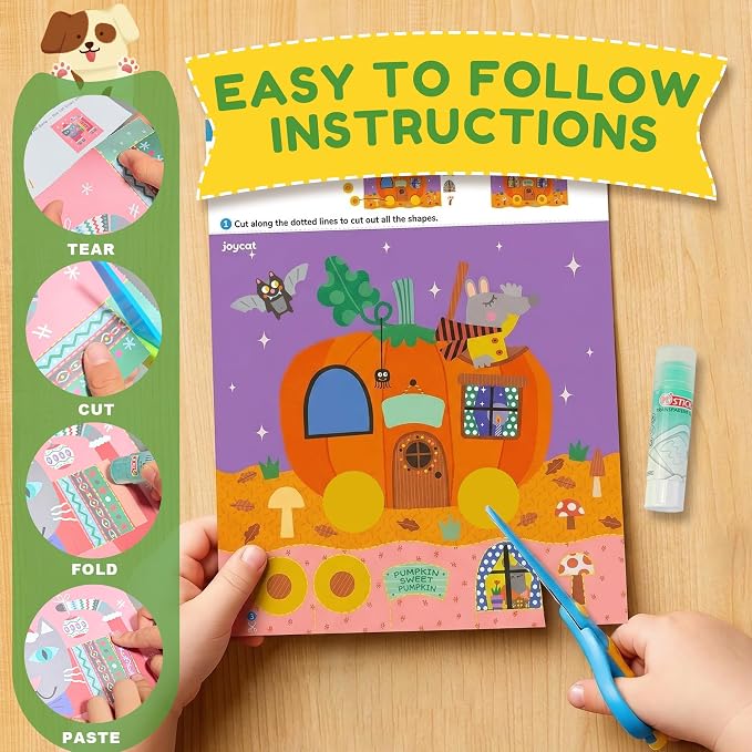 JoyCat Scissor Skills Activity Kit, Toddler Scissors Ages 3-5, Holiday | Preschool workbook with 34 holiday activities, scissors for kids and glue for festive toddler crafts across 4 skill levels.