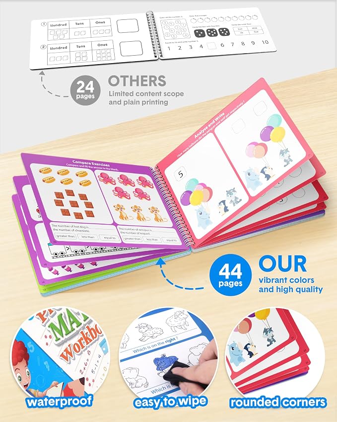 Coogam Math Learning Game for Kids Age 3-8, Number Tracing Handwriting Practice Workbook, Math Addition and Subtraction, Montessori Educational Preschool Learning Activities Gift Toy