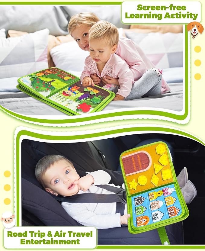 Busy Book for Toddlers 1-3, Montessori Toys for 1 Year Old Boy Girl Gifts | Busy Board, Birthday Gifts, Toddler Airplane Car Travel Toy, Learning Educational Toys, Farm Animals, Quiet Activity Books
