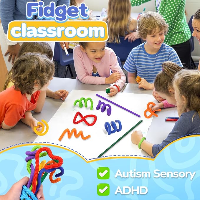 8Pack Silicone Sensory Sticks for Kid Girl Boy, Fidget Toys for Adult Silent Figette Classroom Prize Treasure Box Calming Corner ADHD Autism Autistic Airplane Travel Dementia Activities for Seniors