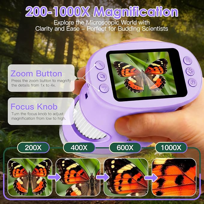 4K 1000X Handheld Digital Microscope for Kids with 2.0" IPS Screen(Purple) | 200-1000X Magnification, STEM Toys Birthday Gifts for Girls Boys Child, Science Kits for Kids Age 4-12