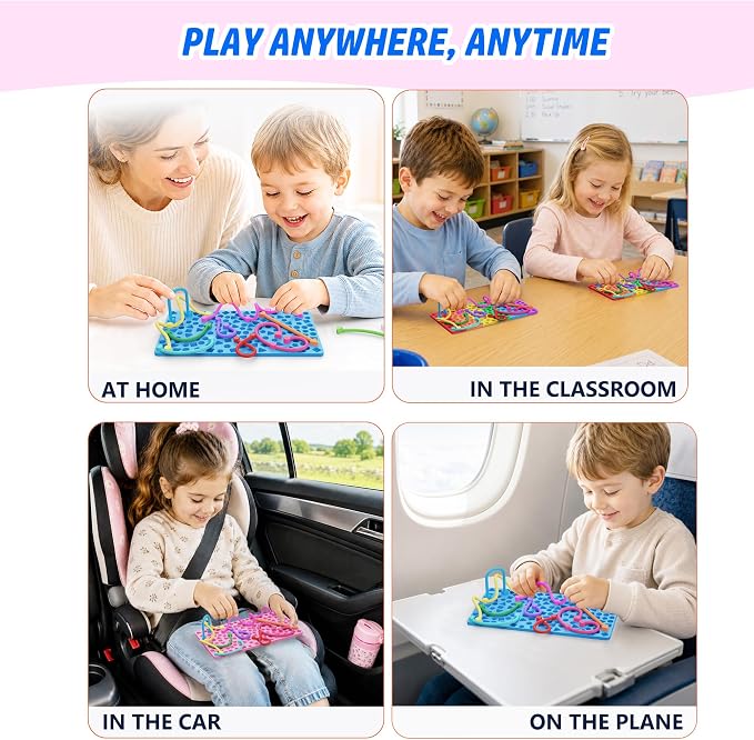 Sensory Activity Board,Fidget Toys for Kids & Adults with Shape Matching, Quiet Busy Board for Travel, Airplane, Car& Classroom, Calming Sensory Toy for Focus & Relaxation, Autism & ADHD Support（Blue)