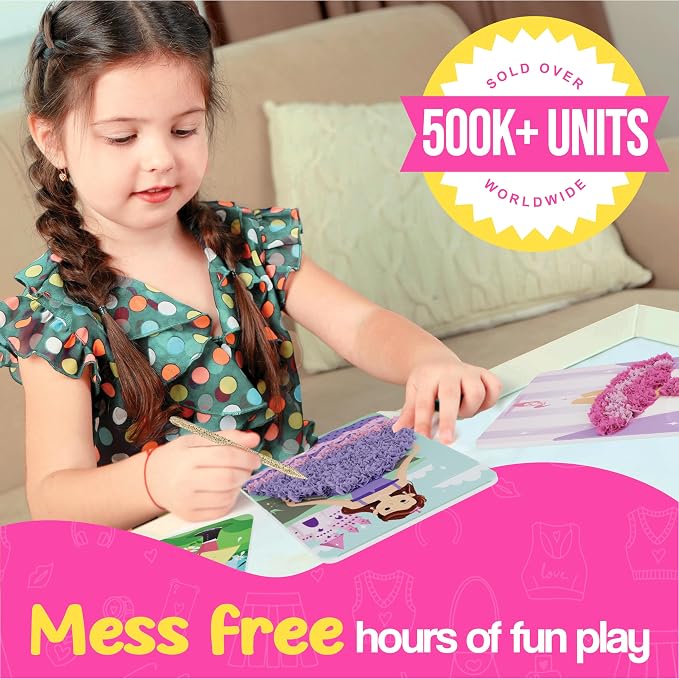jackinthebox Poke Art Fashion Art Craft Kit for Girls, Kids, Toys, Ages 4-8 | 1400 fabric pieces, travel arts activities & birthday gifts, mess-free playdoh, age 5 6 7 8 9, 4-6 year old, flower pressing