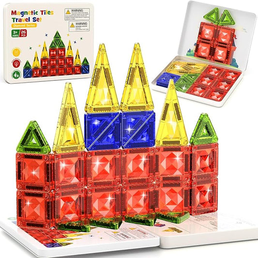 WMXDU Mini Magnetic Tiles Kit: 30-Second Cleanup, 0 Lost Parts | Tin Case Becomes Play Surface 26-Piece Princess Set for Girls 3-8 Wherever the Day Takes You
