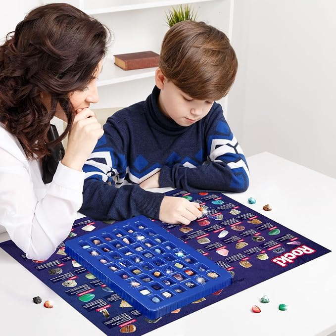 Rocks Collection 48 PCS Gemstones - STEM Geology Kit for Kids with ID Guide | Includes Tiger’s Eye, Rose Quartz, Red Jasper & more. 48 rocks, minerals & crystals with ID guide. STEM gift for boys & girls